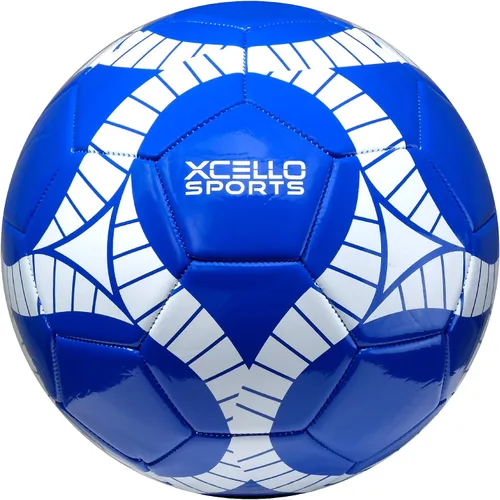 Vista 6 de Xcello Sports Balón de fútbol tamaño 4 gráficos surtidos (naranja, verde, azul marino) con bomba (paquete de 6)