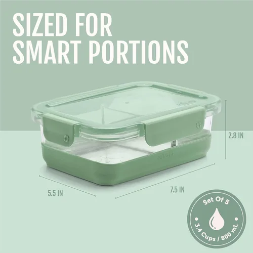 Vista 3 de Ello Duraglass Refresh - Juego de 3.4 tazas divididas para preparación de comidas, 10 unidades, paquete de 5, recipiente de almacenamiento