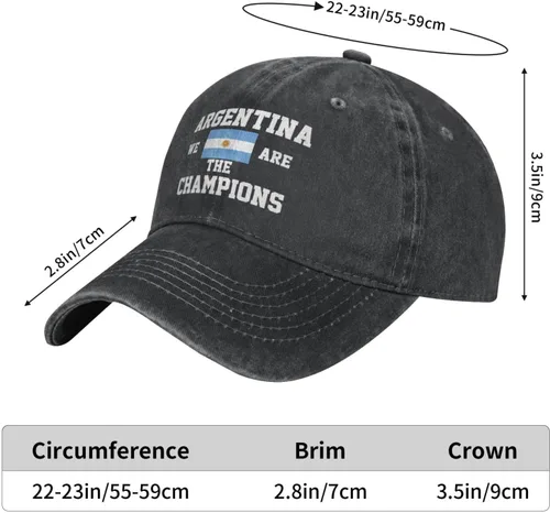 Vista 6 de We are The Champions - Gorra de béisbol con bandera argentina, de algodón, unisex, color negro, Negro