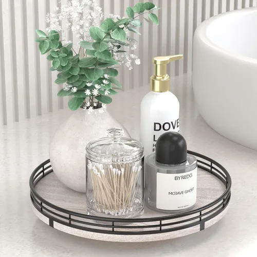 Vista 70 de Marble Lazy Susan - Tocadiscos para mesa, bandeja redonda de mármol de grano de madera antigua de 10 pulgadas para mesa de comedor, encimera de Negro