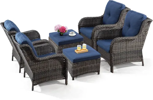 Vista 22 de Juego de 2 sillas de patio giratorias de 360 grados para exteriores y mesa auxiliar a juego – 3 sillas deslizantes de mimbre para patio con cojines