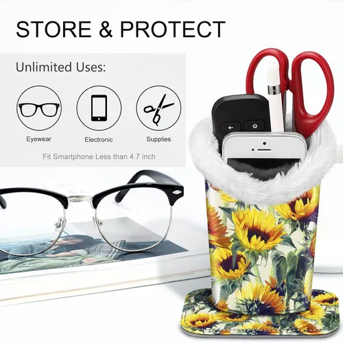 Vista 29 de Fintie Soporte para anteojos forrado de felpa con base magnética, estuche de cuero vegano prémium para lentes