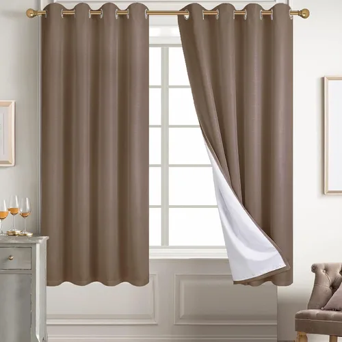 Vista 38 de Diraysid Cortinas 100% opacas de lino beige para dormitorio, con ojales, aislamiento térmico, cortinas de oscurecimiento de habitación
