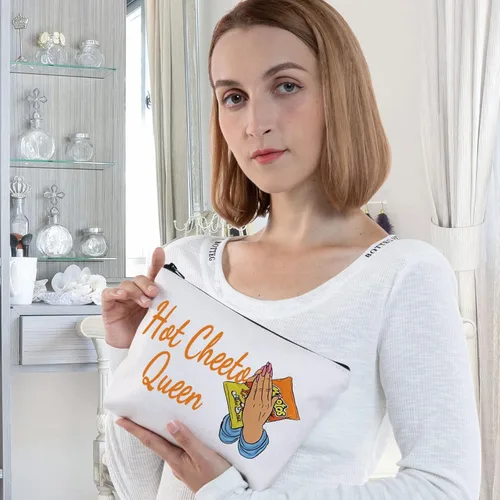 Vista 5 de WZMPA Bolsa de cosméticos para alimentos de mazorca de maíz, regalos para amantes de la comida, bolsa de maquillaje con cremallera de reina caliente