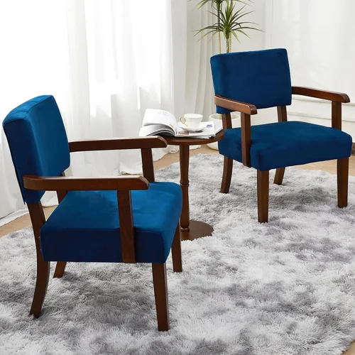 Vista 20 de FAGAGA Juego de 2 sillas de acento de pana con mesa, sillones modernos de mediados de siglo con marco de madera maciza, sillas de lectura y descanso