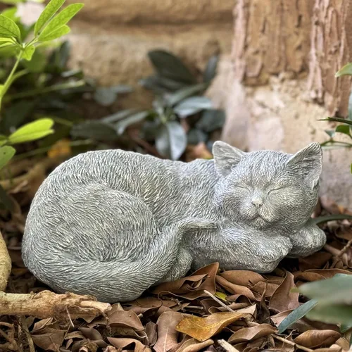 Vista 10 de Estatua de gato al aire libre figuras de gato decoración de jardín, estatua de gato de esmoquin negro atigrado estatua decorativa para patio, patio