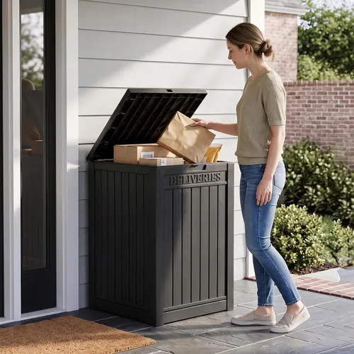 Vista 6 de Cajas de entrega del paquete para el exterior, diseño seguro bloqueable de Negro