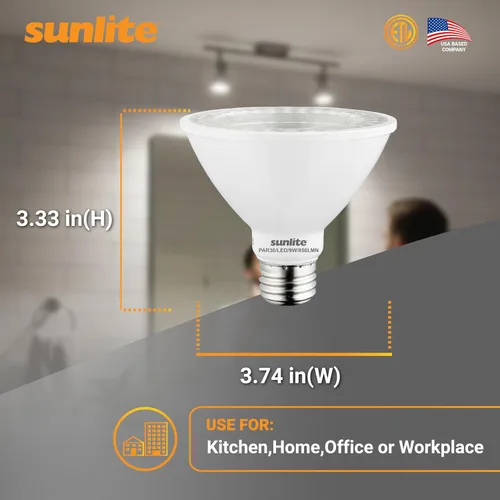 Vista 3 de Sunlite 40979-SU - Bombilla LED PAR30 de cuello corto, 9 vatios, (equivalente a 75 W), 750 lúmenes, base de tornillo medio (E26), regulable, Blanco