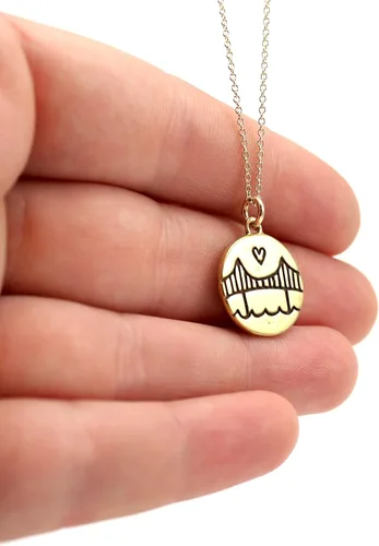 Vista 2 de Mark Poulin Small Gold Dipped Sterling Silver Golden Gate Bridge Necklace on 18 inch Gold Filled Chain for Women and Girls