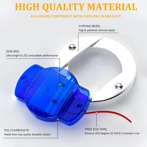 Vista 5 de PSEQT 4 piezas de 7,6 cm Luces LED azul marino para cubierta de barco y luz de ancla de popa - Luces impermeables de 12V para pesca nocturna