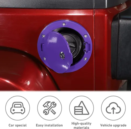 Vista 3 de Tapa de gasolina para Jeep Wrangler JK con cerradura, compatible con Jeep Wrangler JK JKU 2/4 puertas 2007-2018 (1 unidad, morado con cerradura)