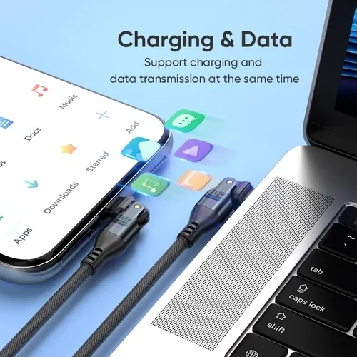 Vista 5 de Cable de carga USB-C, cable USB-C de 240 W, 6 pies, carga rápida, cable de carga giratorio de nailon resistente con cabezal giratorio de 180 grados