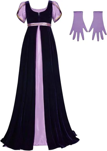 Vista 2 de Vestido medieval de fiesta de té de regencia para mujer, cintura imperio, manga pétalo, vestidos renacentistas, guantes, vestidos retro, disfraces