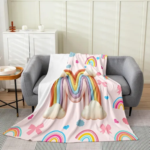 Vista 26 de Erosebridal Rainbow English Alphabet Fleece Throw Blanket 40"x50" - Ultra-Soft for Couch Sofa Bed,Cartoon Letters Flannel Blanket,Love Hearts Fuzzy