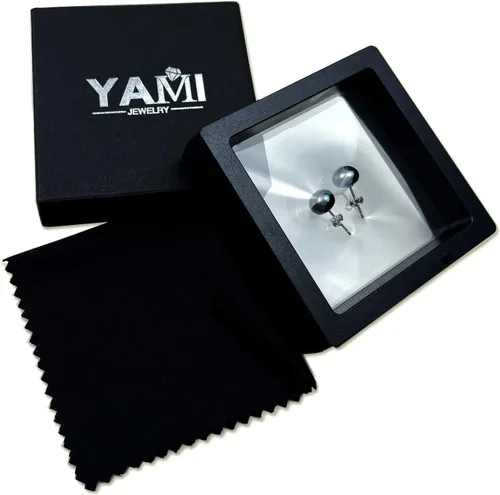 Vista 6 de YAMI Black/Grey/White Pearl Earrings, Real Cultured Pearl, 925 Sterling Silver Stud Earrings Plated with 18K Gold, Classic & Elegant Jewelry Gifts