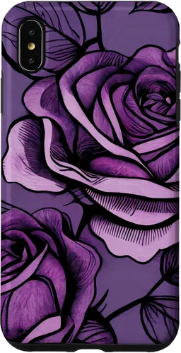 Vista 7 de iPhone 15 Patrón de rosas en estuche morado