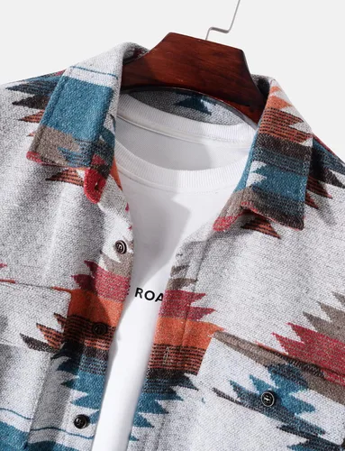 Vista 3 de Nexstone Camisas de manga larga con botones y estampado azteca para hombre