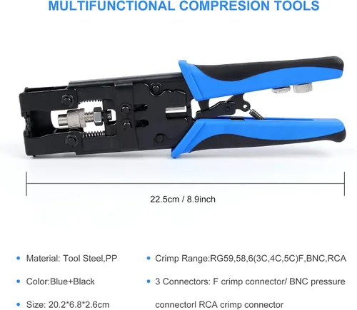 Vista 2 de Knoweasy BNC Crimpadora de cables y kit de herramientas de compresión coaxial - Conector de compresión multifuncional juego de herramientas