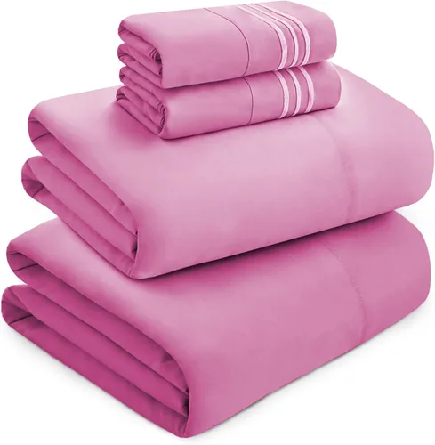 Vista 45 de Mocassi Juego de sábanas de lujo de 4 piezas, calidad prémium de hotel de 1800 hilos, ajuste fácil, sábanas y fundas de almohada resistentes a