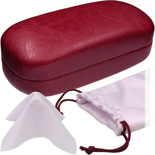 Vista 5 de MyEyeglassCase Estuche rígido extra grande para lentes de sol para marcos rectangulares grandes, estuche para lentes con bolsa y tela As505 Negro
