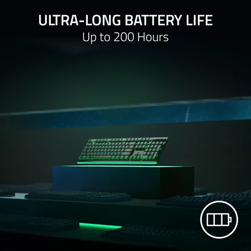 Vista 4 de Razer DeathStalker V2 Pro Teclado inalámbrico para juegos interruptores ópticos de perfil bajo Clicky Purple - HyperSpeed Wireless & Bluetooth