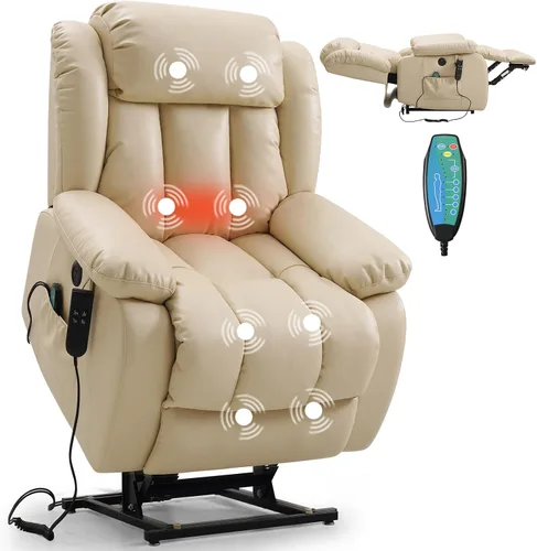 Vista 19 de PARKOL Silla reclinable eléctrica para ancianos y personas mayores, sillón reclinable eléctrico de cuero transpirable con masaje por vibración
