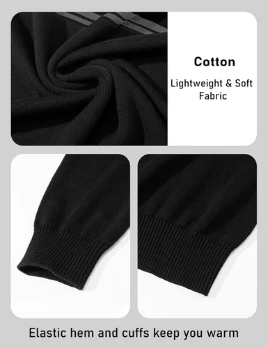 Vista 54 de MAGCOMSEN Suéteres de algodón con cremallera de 1/4 para hombre, suéter tipo polo, a rayas, para otoño e invierno, sudaderas cálidas