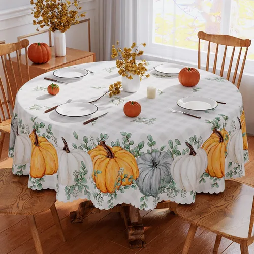 Vista 8 de Mantel rectangular de otoño de 52 x 70 pulgadas, decoración de otoño para el hogar, decoración de calabaza impermeable para decoración de temporada