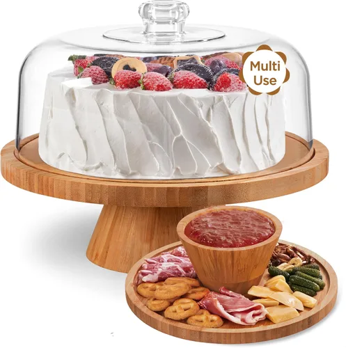 Vista 8 de HABIBEE 6-in-1 Soporte multifuncional de acrílico con cúpula para servir pasteles, 12 pulgadas