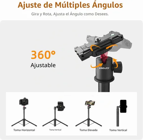 Vista 6 de Trípode para selfie stick de 66 pulgadas para GoPro y teléfono, trípode extensible para cámara de acción con cabeza de bola de 360°, control remoto