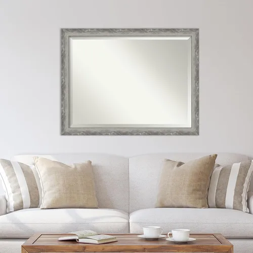 Vista 5 de Amanti Art Espejo de pared plateado de 35 x 45 pulgadas, con línea de onda, angosto, rectangular, para decoración de pared, sala de estar, marco