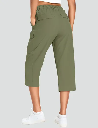 Vista 3 de Women's Quick Dry Hiking Pants Lightweight Cargo Capris Verde militar
