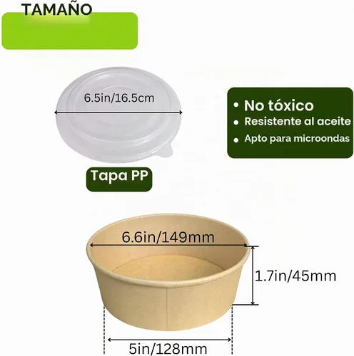 Vista 2 de Cuencos de papel redondos desechables de 17 onzas con tapa, 50 juegos de recipientes de delicatessen, cuencos de acai a prueba de derrames