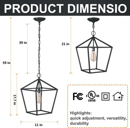 Vista 3 de Lámpara de isla de cocina, lámpara de techo RC con 1 luz colgante para lámpara de isla de cocina, accesorio de entrada de jaula de metal con cadena
