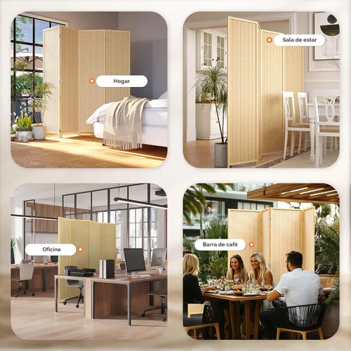 Vista 8 de Divisor de habitación, pantalla de privacidad plegable de 4 paneles, pantalla divisora de habitación de bambú, divisor de pared de 6 pies de alto