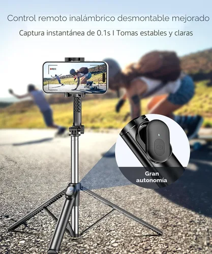 Vista 3 de Fuloview Trípode de Viaje para Selfie de 67 Pulgadas, Trípode Extensible para iPhone con Control Remoto Inalámbrico y Soporte para Teléfono, Soporte