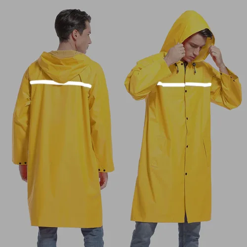 Vista 2 de Chaqueta de lluvia de seguridad larga con capucha para hombre, impermeable, poncho de emergencia