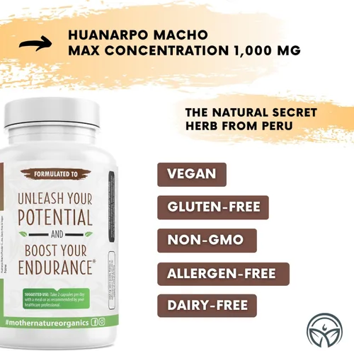 Vista 9 de Huanarpo Macho Cápsulas 1000mg – 120 cápsulas veganas – Suplemento de energía natural, resistencia y vitalidad – Apoya el rendimiento masculino