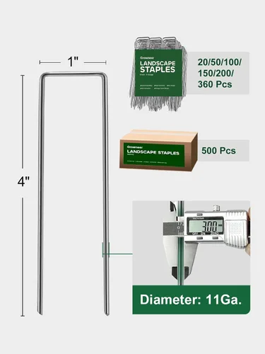Vista 2 de GROWNEER Paquete de 50 Grapas para Paisajismo de 4 Pulgadas de Servicio Pesado Calibre 11 Acero Galvanizado Estacas de Jardín Grapas Clavijas