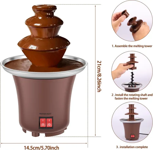Vista 6 de Máquina eléctrica de fuente de chocolate con capacidad para fuente de fondue de chocolate de 10 onzas, máquina de fusión de acero inoxidable