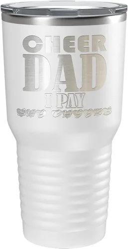 Vista 34 de Cheer Dad I Pay She Cheers - Vaso de acero inoxidable con tapa aislada, color negro