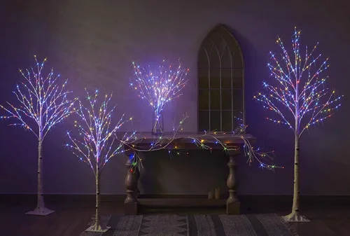 Vista 8 de Hairui Ramas de abedul iluminadas que funcionan con pilas, con 8 funciones, 100 luces multicolor y blancas cálidas, ramas preiluminadas