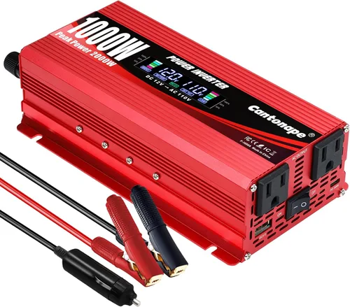 Vista 9 de Cantonape 1000W/2000W (Peak) - Inversor de corriente de auto DC 12 V a 110 V AC convertidor con pantalla LCD enchufe AC Dual y cargador USB dual