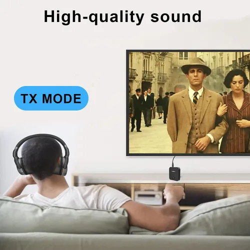Vista 6 de Transmisor y receptor Bluetooth 5.4, adaptador de audio inalámbrico 2 en 1 con micrófono integrado para automóvil, TV, estéreo doméstico, barra