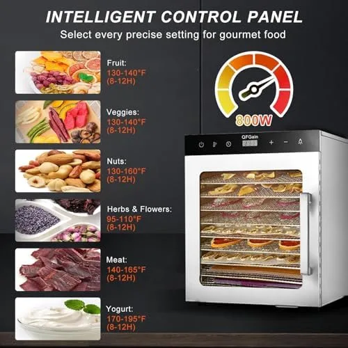 Vista 6 de 10-Layer Food Dehydrator Stainless Steel with Adjustable Temp & Timer for Drying Fruits Veggies Meat Compact Dishwasher Safe Trays for Home Kitchen
