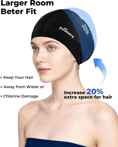 Vista 2 de Gorro de natación de tela Firesara, gorro de baño de alta elasticidad mantiene el cabello limpio y transpirable, se ajusta tanto al cabello largo