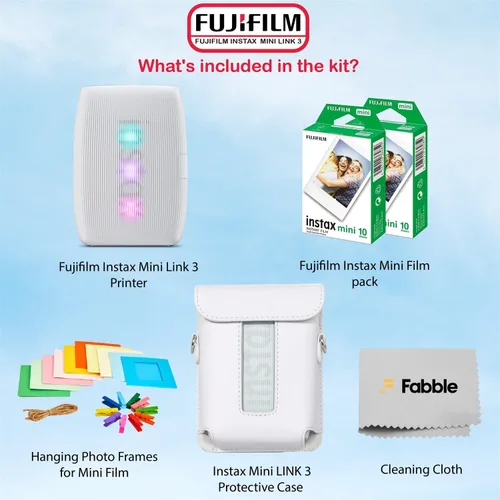 Vista 2 de Fujifilm Instax Mini Link 3 Impresora para smartphone - Paquete de color blanco arcilla con estuche protector, película instantánea pack doble