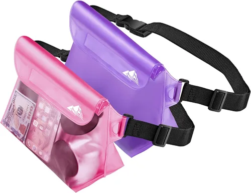 Vista 8 de HEETA Paquete de 2 bolsas impermeables con correa para la cintura, bolsa seca táctil con cinturón ajustable para teléfono, objetos de valor
