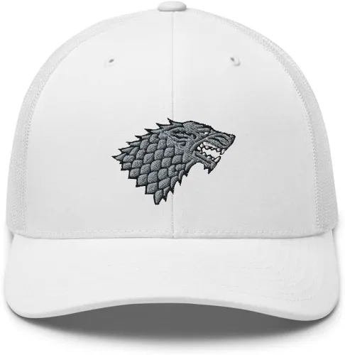 Vista 2 de RIVEMUG House of Stark Gorra de camionero Winter is Comming Wolf bordado de malla ajustable en la parte trasera