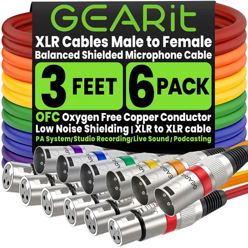 Vista 15 de GEARit XLR Cables de 1 pie 6 unidades de varios colores, cable de micrófono XLR macho a hembra, cable de micrófono blindado equilibrado